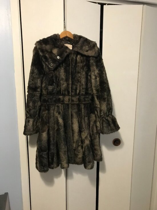 Laundry Ladies Brown Faux Fur Swing Coat Size Small - Picture 1 of 3